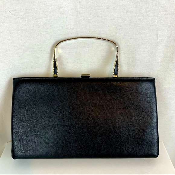 Ande 60s Vintage Black / Gold Twist Handle Handbag - Picture 3 of 10